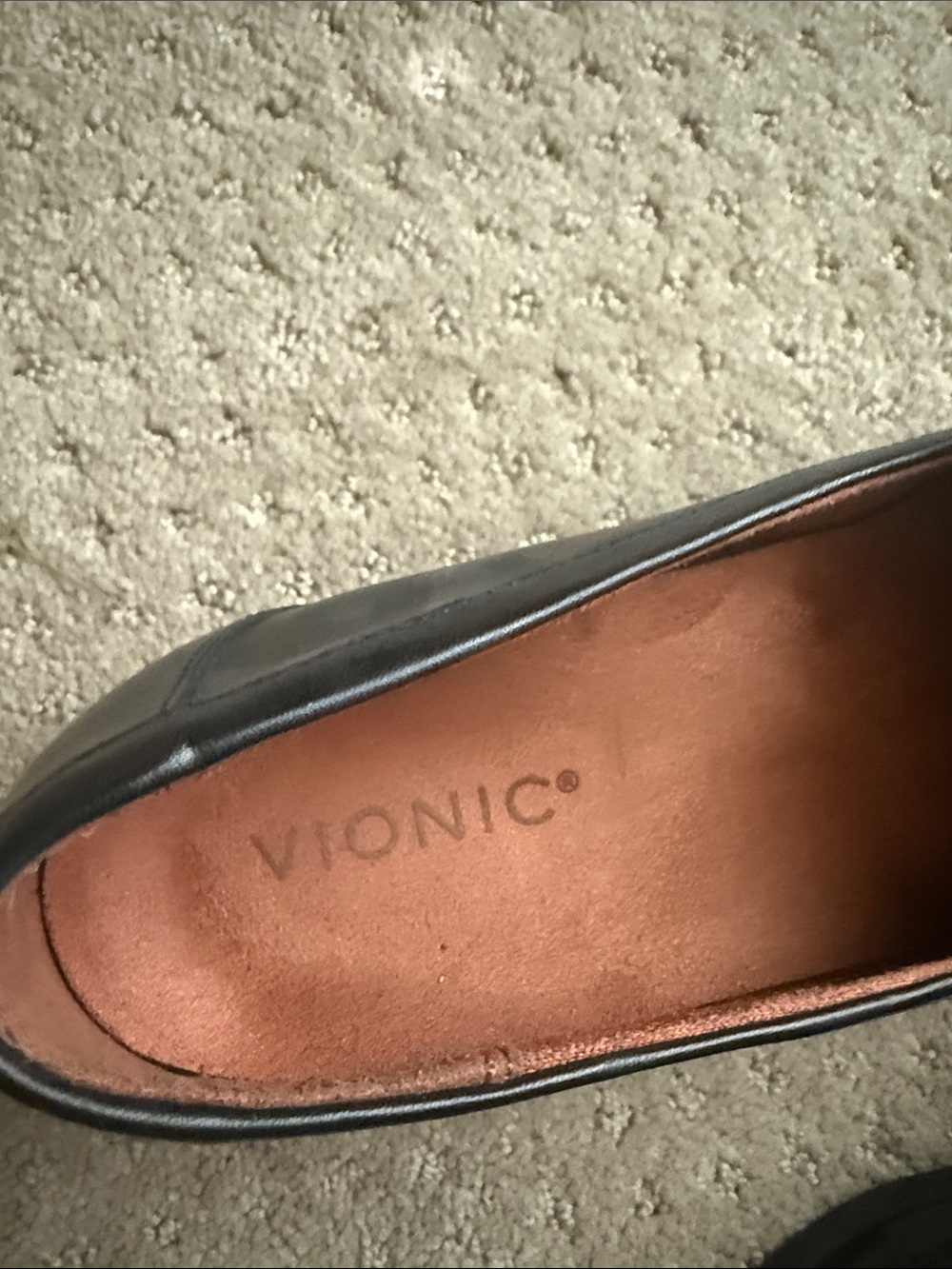 Vionic Black Leather Loafers with Gold Chain Accent - Picture 2 of 4